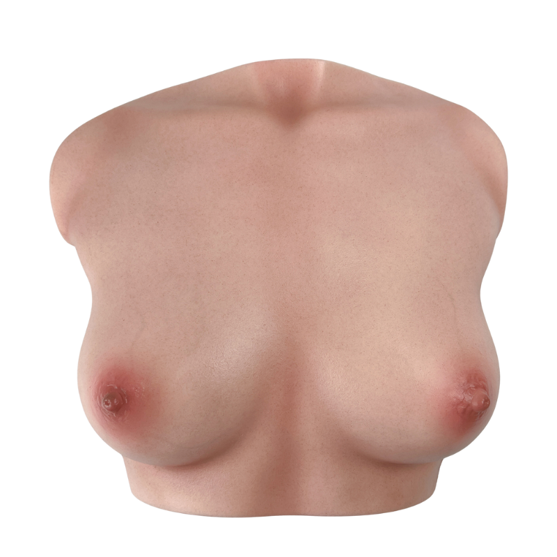 Realistic female torso with natural skin texture and detailed breasts, designed for intimate use.