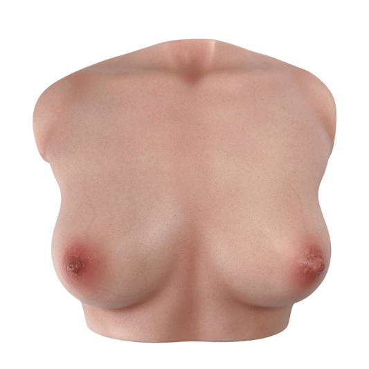 Realistic female torso with natural skin texture and detailed breasts, designed for intimate use.
