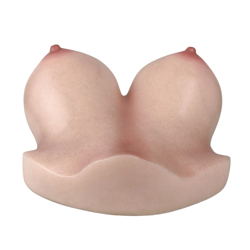 Realistic female breast-shaped masturbator with soft skin texture and natural pink tones