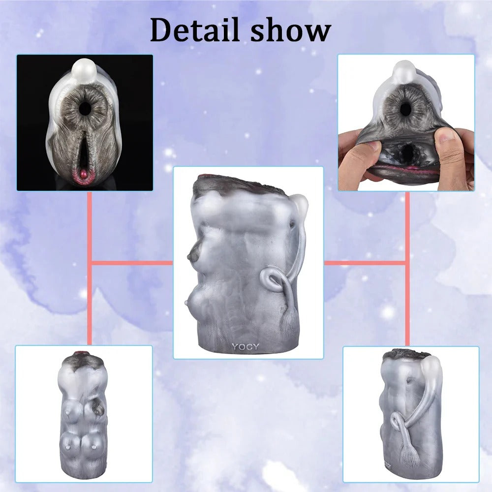 Realistic male masturbator with detailed vaginal canal, textured skin, and anatomical contours for immersive pleasure.
