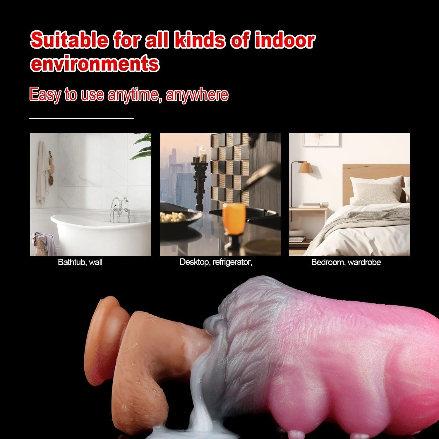 Realistic pink and flesh-toned silicone male masturbator with textured surface, shown with lubricant on black background