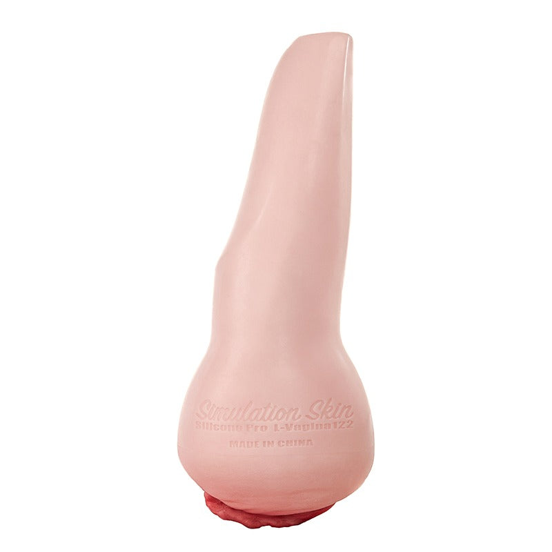 Pink silicone male masturbator with Simulation Skin texture, realistic vaginal opening, and embossed branding