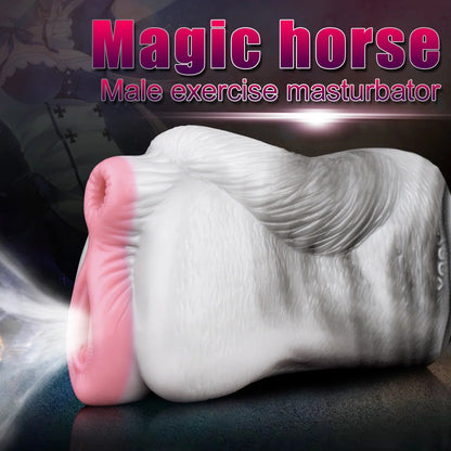 Realistic pink and white male masturbator with textured interior and soft silicone exterior
