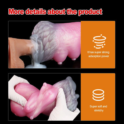 Pink and gray realistic male masturbator with soft, stretchy texture and strong suction grip