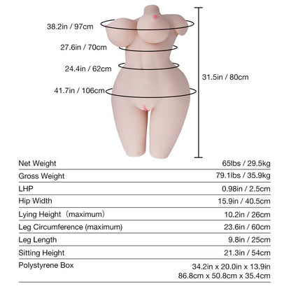 Tantaly Lola: 65LB Voluptuous Sex Doll Torso with 32E Cup - RealVagina