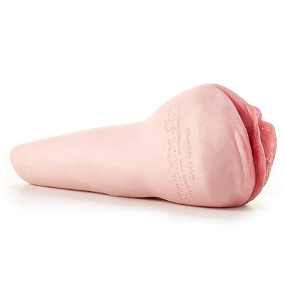 Realistic pink male masturbator with textured vaginal opening and simulation skin material