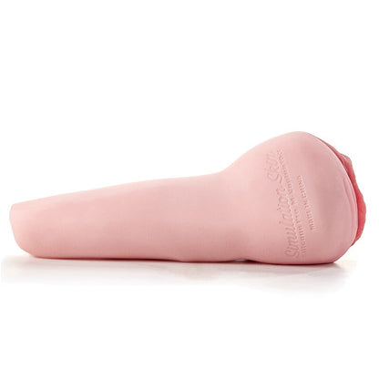 Pink realistic male masturbator with soft silicone texture and detailed entrance, labeled Simulation Skin