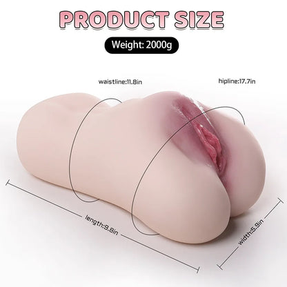 Realistic female anatomy replica with detailed vaginal canal, smooth skin texture, 9.8in length, 2000g weight