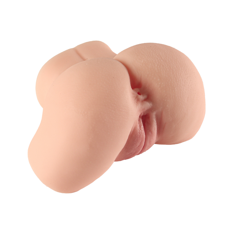Realistic flesh-toned male masturbator with detailed labia and textured skin for lifelike sensation