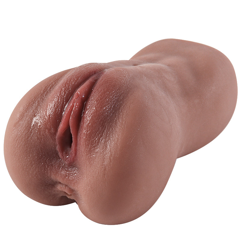 Realistic flesh-toned male masturbator with detailed vaginal opening and smooth, lifelike texture