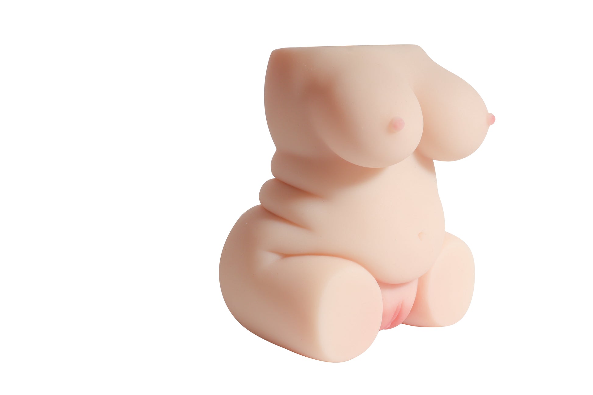 Realistic female torso masturbator with detailed curves, soft skin texture, and natural flesh tone for intimate pleasure.