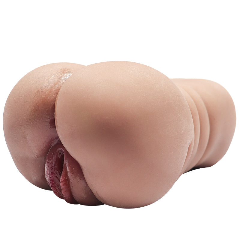 Realistic flesh-toned male masturbator with detailed labia and textured inner canal for enhanced sensation