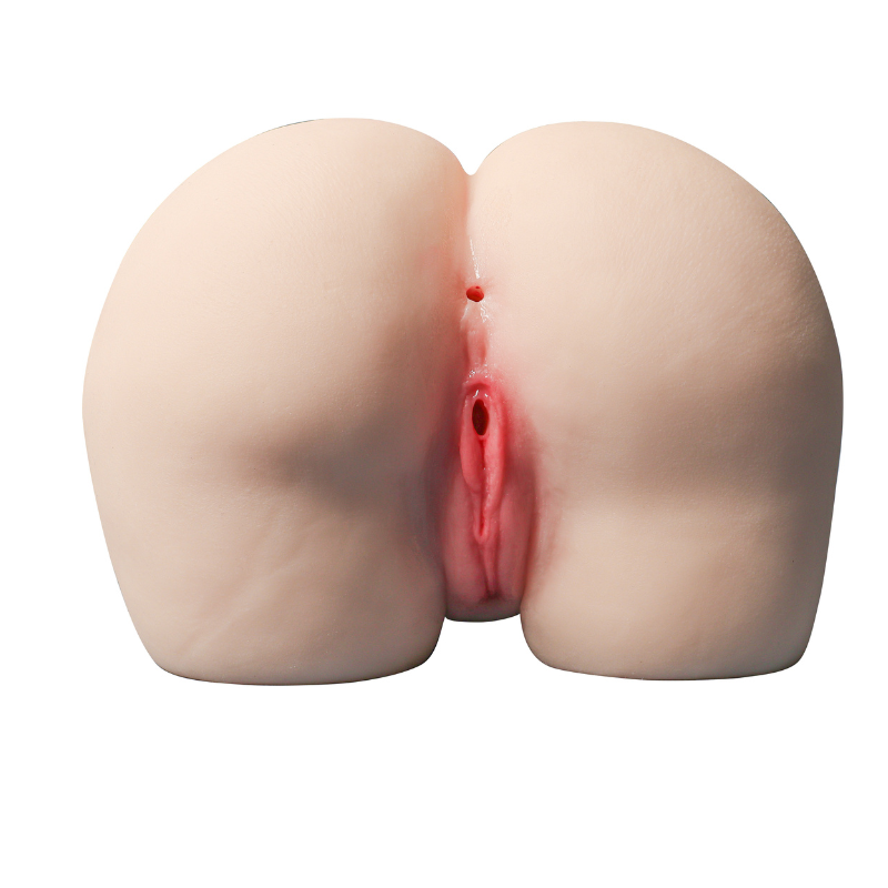 Realistic female anatomy replica with detailed labia, natural skin texture, and lifelike pink tones for intimate use.