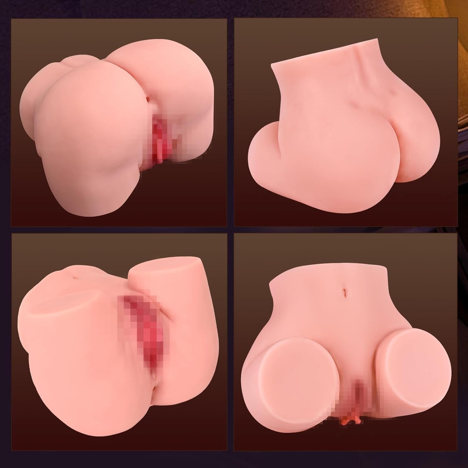 Realistic silicone male masturbator with detailed anatomy, soft texture, and natural skin tone from multiple angles