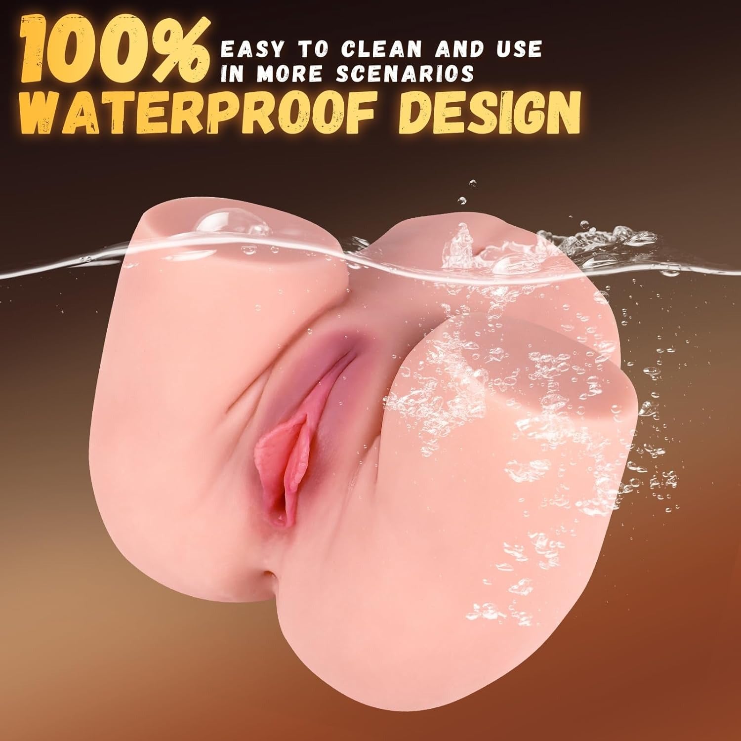 Realistic pink silicone male masturbator submerged in water, showcasing waterproof design and smooth texture
