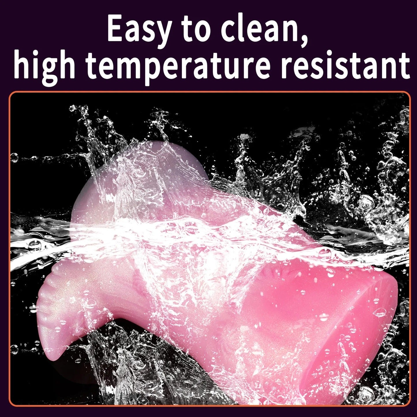 Pink realistic male masturbator splashing in water, smooth silicone texture, easy clean design