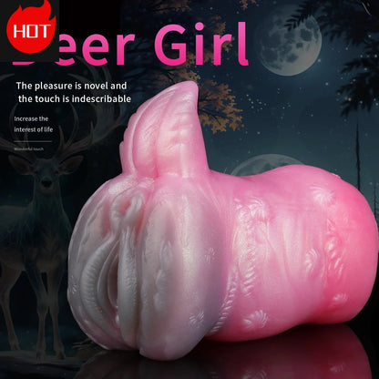 Pink realistic male masturbator with detailed textures and soft silicone feel, designed for intimate pleasure.