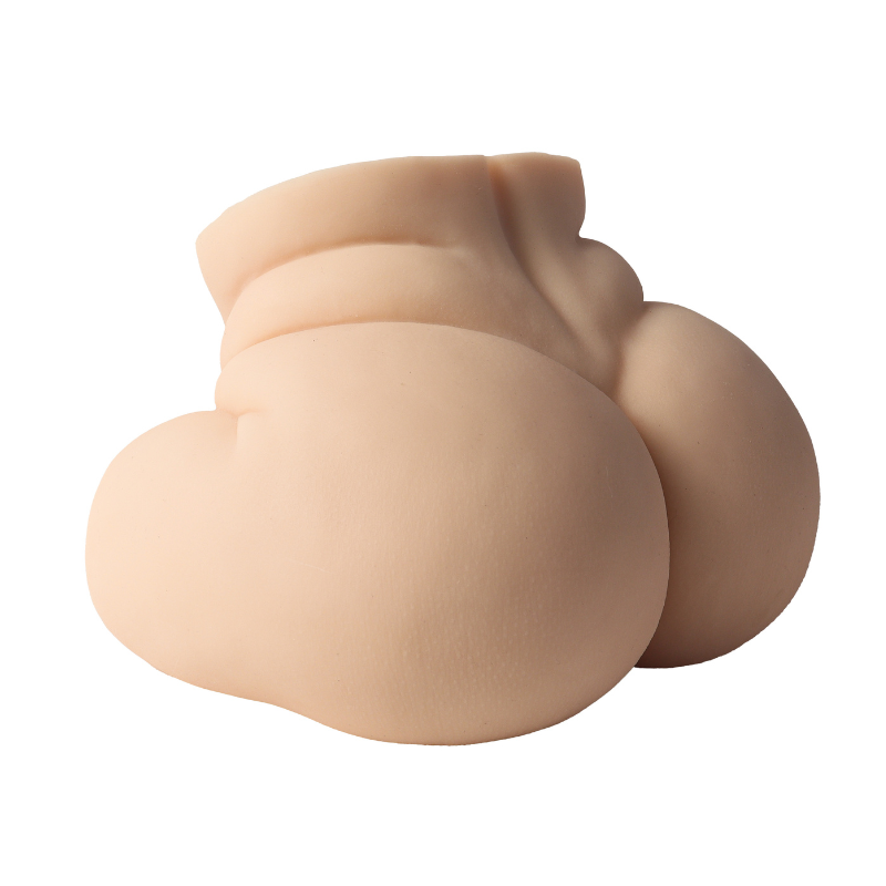 Realistic flesh-toned male masturbator with detailed labia and textured surface for enhanced pleasure
