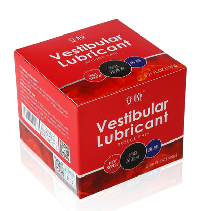 Red box of Vestibular Lubricant with hot sense formula, 5.29 fl oz, for comfort during intimate use